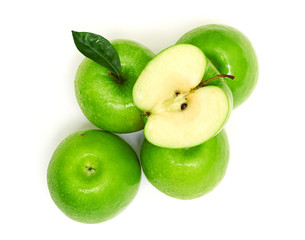 Green apple fruits isolated on white background