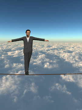 Conceptual 3D business man on rope