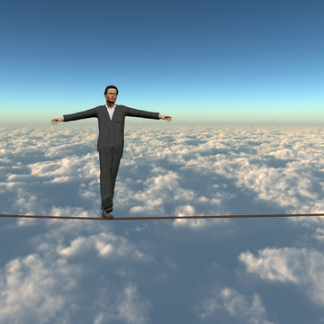 Conceptual 3D business man on rope