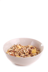 Cereal muesli in brown bowl