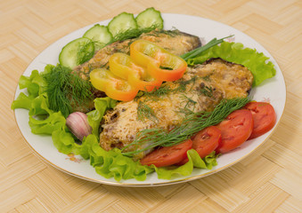 eggplant stuffed with meat, vegetables and cheese