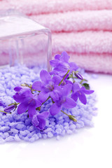 Obraz na płótnie Canvas towel and flower for spa and wellness