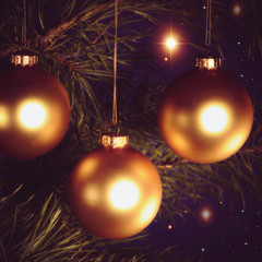 Christmas background with baubles and beauty bokeh