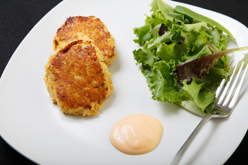 Crab Cakes with Sauce and Salad from Above
