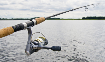 Fishing reel on rod