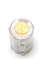Plastic roll holding two dollar coins