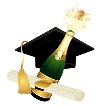Champagne graduation hat and diploma II