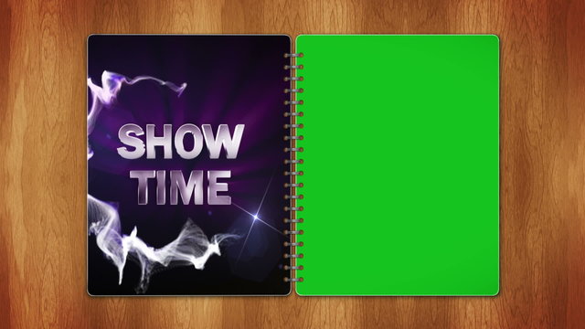 Show Time Text in Book, and Green Screen Page, Loop