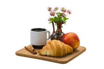 Breakfast wirh coffee and croissant
