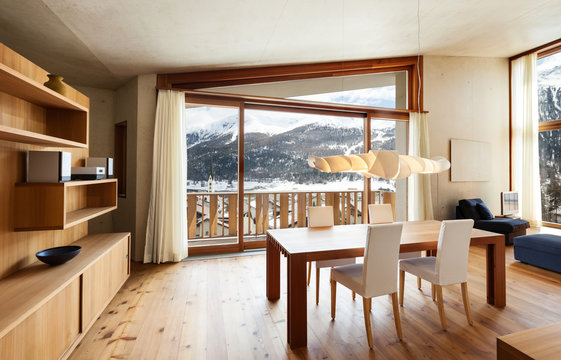 interior mountain house, beautiful dining room