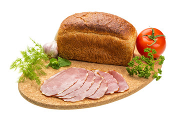 Ripe fresh ham with vegetables