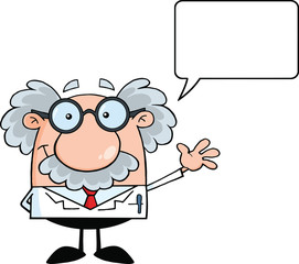 Professor And Waving For Greeting With Speech Bubble