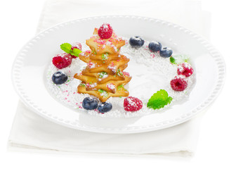 Christmas dessert -  tree of chookies with berries and mint