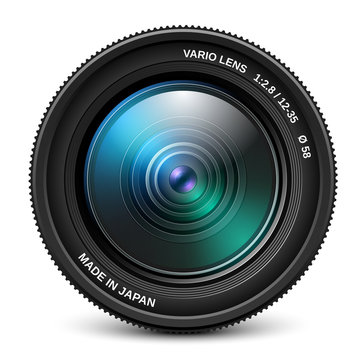Camera lens isolated over white, vector illustration