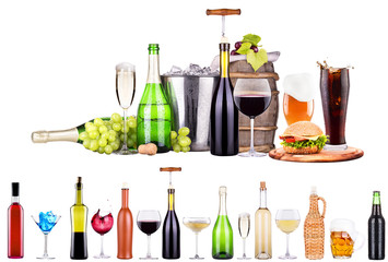 Set of different alcoholic drinks and cocktails