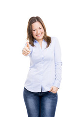 Woman with thumbs up