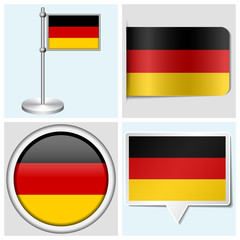 Germany flag - set of sticker, button, label and flagstaff