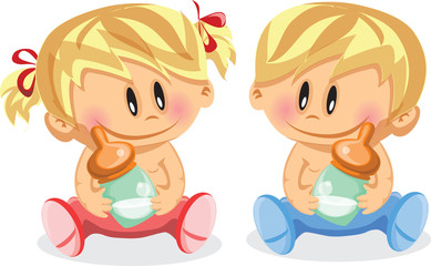 Векторная иллюстрация мальчика и девочку