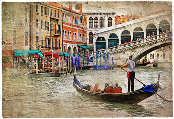 Naklejka premium romantic Venetian canals -artistic picture in painting style