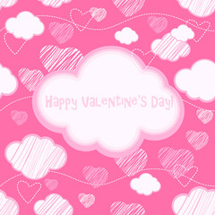 Pink seamless background with clouds and hearts
