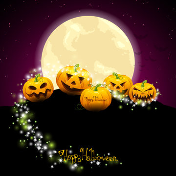 Vector Halloween Background with Pumpkins