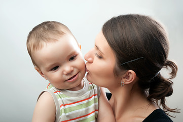 mother and child on white and grey