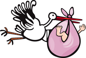 stork with baby cartoon illustration