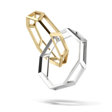 abstract gold and silver wedding rings