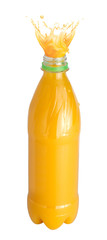 Orange juice splash from a plastic bottle. Isolated