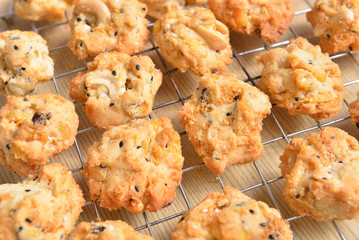 Cereal cookies on the stainless sieve