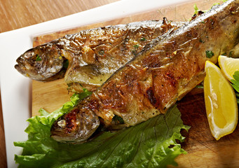 Two grilled Rainbow Trouts