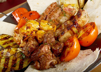 Shashlik (shish kebab). Various types  mat roasted