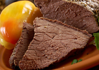 sliced rare roast beef farm-style