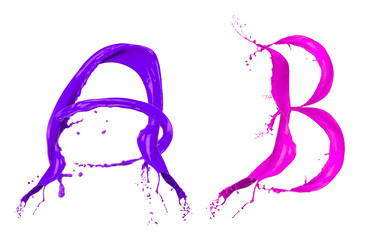 Colored liquid alphabet letters isolated on white background