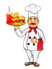 Chef with fast food product