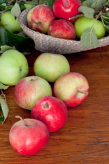 fresh summer apples on wooden table