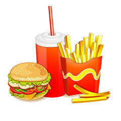 Group of fast food products.