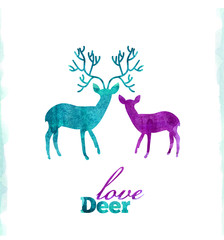 Watercolor deer's love, VECTOR artistic illustration