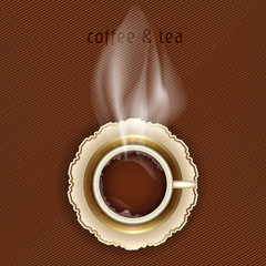 A cup of coffee, tea on a brown textured background