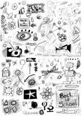 Back to school, doodle school symbols isolated on white