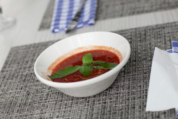 Gazpacho on a white plate