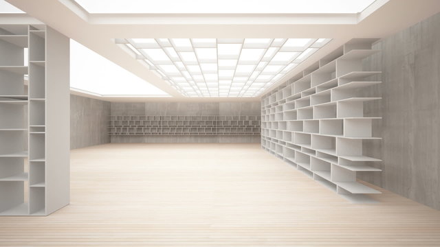 Abstract interior. Stylish white shelves