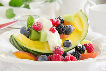 Fruit salad with watermelon.
