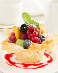 Fruit salad in phyllo dough.