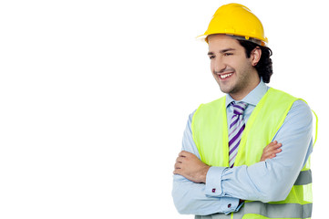 Confident civil engineer with hard hat