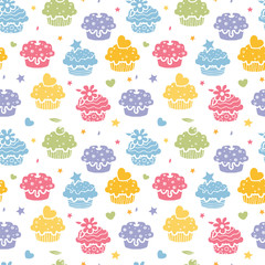 Obraz premium Vector colorful cupcake party seamless pattern background with