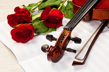 Fototapeta premium Red roses and a violin