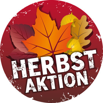 runder button herbstaktion mit bl&auml;ttern