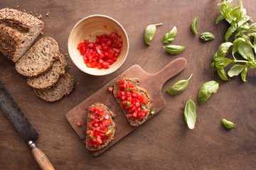 Bruschetta on wooden table