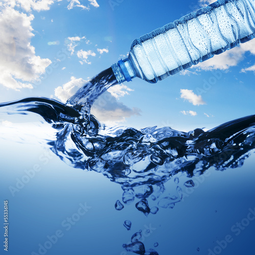 Water Bottle Pouring Water To Ocean Canvas Print | Canvas Prints-somchaij